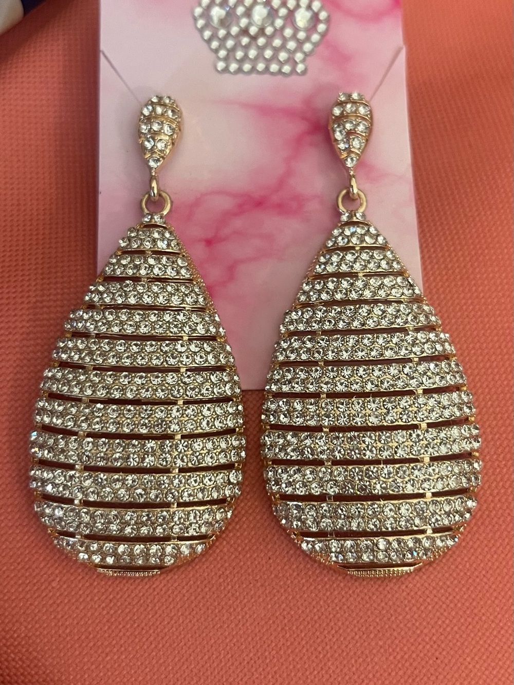 Gold Crystal Teardrop Dangle Earrings